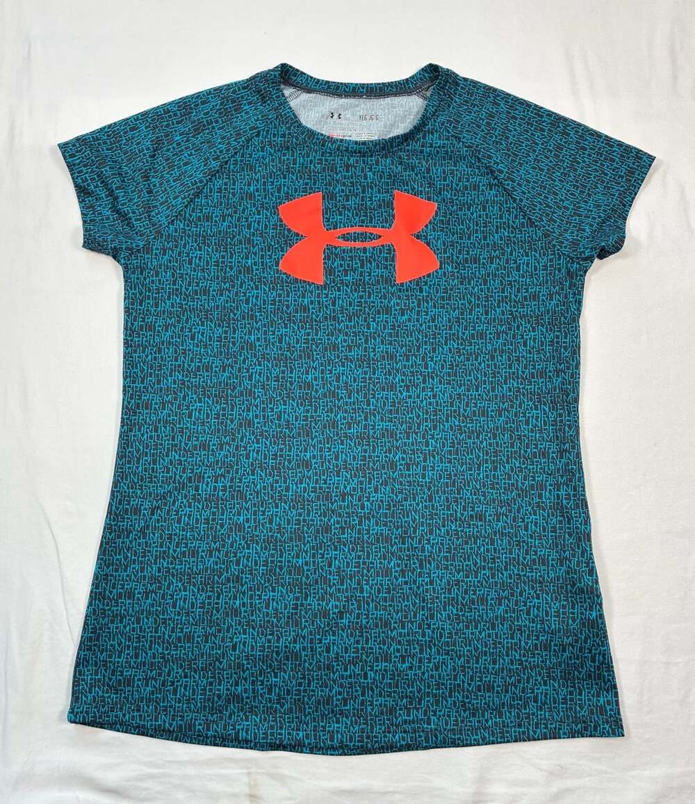 Under Armour HeatGear Loose T-Shirt Youth Large YLG Blue Black Logo